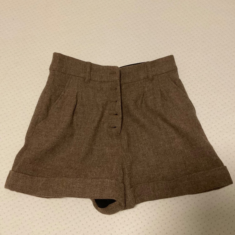 Sezane Brown Tailored Wool-Blend Shorts
